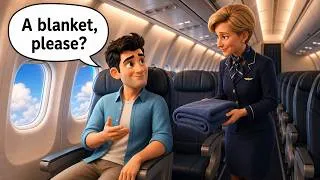 Thumbnail: ✈️ Can I Get a Blanket? Asking for Things on a Flight | Slow and Easy English Story for Beginners