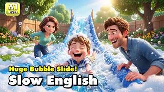 Thumbnail: I Made a Huge Water Slide in the Backyard! | Slow English Listening for Beginners (A1 - A2)