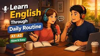 Thumbnail: Learn English Through Daily Routine | Slow & Easy English Podcast (A1–A2)