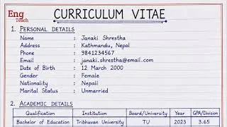 Thumbnail: Sample of Curriculum Vitae| how to write curriculum vitae | CV writing | Resume | Eng Teach 