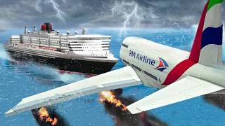 Thumbnail: Airplane Crashes Into Big Ship - Lightning struck the PLANE - All Systems Failed | Besiege crash