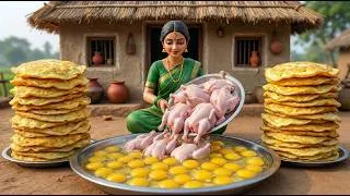 Thumbnail: Miniature Doll massive chicken omelette Cooking in rain ASMR | Indian Village Tiny Kitchen Story