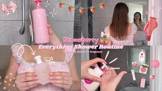 Thumbnail: Strawberry Girl Everything Shower Routine 🍓 Soft Feminine Self-Care Reset🫧 summer hygiene routine✨