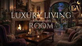 Thumbnail: Luxury Living Room Ambience | Cozy Fireplace & Evening Garden for Relaxing