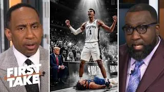 Thumbnail: FIRST TAKE | Wemby is a real future GOAT! - Perk MOCKS Stephen A. after Knicks' Game 3 loss to Spurs
