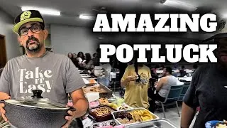 Thumbnail: You’ll Never guess where | Huge Potluck Food Spread