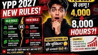 Thumbnail: YouTube Monetization 2027: New YPP Rules! 4,000 नहीं अब 8,000 Watch Hours? | Hindi