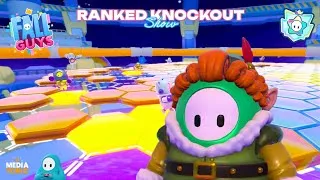 Thumbnail: Fall Guys. • Ranked Knockout Show win. • Hex-A-Terrestrial final. • Outlast the others & win. • 🚹🎉👑