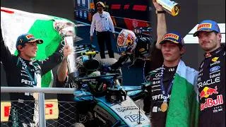 Thumbnail: Kimi Antonelli celebrates historic Monza Win with Max Verstappen | Wholesome podium scenes BTS