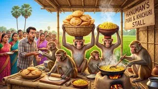 Thumbnail: Real Indian Monkeys Opening a Shop Like Humans 😱 | Monkey's Khichuri & Puri Business