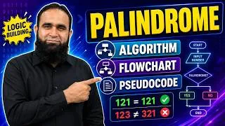 Thumbnail: Palindrome Problem Solving | Algorithm, Flowchart & Pseudocode | Programming Fundamentals