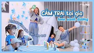 Thumbnail: Kế hoạch cắm trại đổ bể vì mưa bão?! ⛈️ | "CẮM TRẠI TẠI GIA" tone XANH DƯƠNG 💙🏕 | Fansie Family Vlog