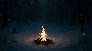 Thumbnail: Cozy Bonfire in a Snowy Forest at Night | 1 HOUR Snowfall and Crackling Fire
