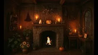 Thumbnail: Cozy Witch Cottage Interior with Warm Fireplace and Relaxing Rain Outside #halloween2025