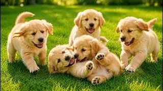 Thumbnail: 🐶💛 Golden Retriever Puppies Playing in the Green Meadow | Dog Sounds | Cute Animal Video