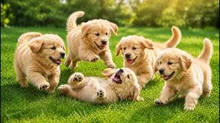 Thumbnail: 🐶💛 Happy Fluffy Puppies Running, Playing & Exploring the Lush Green Grass | Cute Dog Video