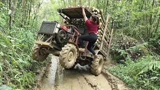 Thumbnail: transporting timber along muddy and difficult roads
