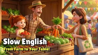 Thumbnail: From Farm to Market 🥕 | A Father & Daughter’s Busy Day | Easy English Story (A1–A2)