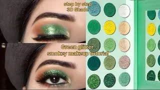 Thumbnail: Green Glitter Smokey Makeup Tutorial 💚💛 step by step Bridal makeup looks for beginners 