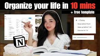 Thumbnail: How to organize your ENTIRE LIFE in 10 minutes as a student | FREE Notion template + full tutorial)