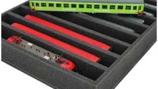 Thumbnail: DS065A002 Foam Inlay H0 Gauge – Vertical – 11 Slots for Model Railway Locomotives, Wagons and Ve...