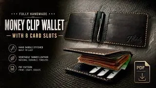 Thumbnail: I Made a Money Clip Wallet by Hand | 8 Card Slots & Saddle Stitching. PDF Pattern. Veg-Tan Leather
