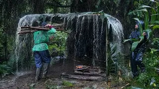 Thumbnail: Best Two Friends Build Amazing Bamboo Shelters in Heavy Rain‼️7 Days Bushcraft Heavy Rain