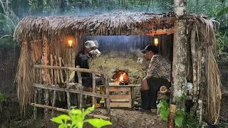 Thumbnail: Father & Son Build a Bushcraft Shelter as Heavy Rain & Flash Flood Waters Rise‼️