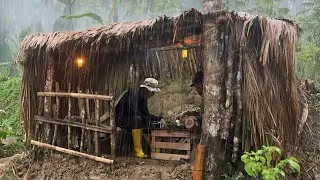 Thumbnail: Best Father & Son STRANDED in Long Heavy Rain‼️3 Days Building a Warm Shelter with Wood & Wild Grass