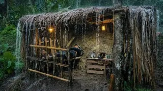 Thumbnail: Bushcraft Shelter Trapped by Heavy Rain & Rising Flood Waters‼️Bushcraft with Dad