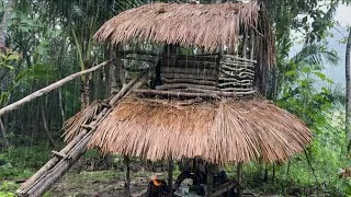 Thumbnail: Father and Son Build a 2-Story Survival Hut Using Wood & Wild Grass During Heavy Rain‼️