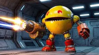 Thumbnail: Pacman Escapes the Giant Robot Maze with Walking Robot Blade and Gladiator Robot