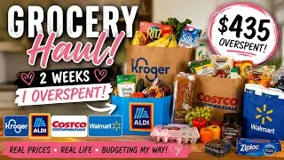 Thumbnail: I OVESPENT! 😳 2 Week Grocery Haul | Kroger, Aldi, Costco & Walmart | $435 Grocery Budget