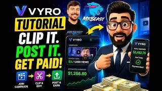 Thumbnail: Vyro Full Tutorial: Sign Up, Clip, Post & Get Paid ($3/1K Views) #mrbeast #vyro #viral