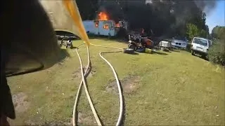 Thumbnail: Firefighter pumps and fights fire by himself. 
