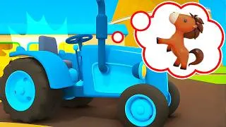 Thumbnail: Colorful tractors have fun on the farm in cartoons for kids.
