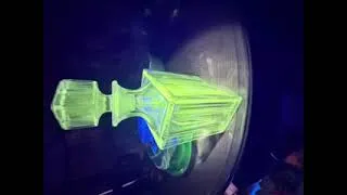Thumbnail: Art Deco uranium glass decanter with ribbed detailing and faceted stopper #faceted #uraniumglass