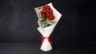 Thumbnail: 7 Red Roses Bouquet Wrapping Tutorial 🌹 | Easy Flower Bouquet Arrangement for Beginners