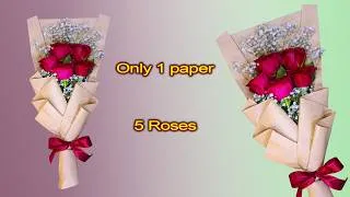 Thumbnail: 5 Roses Wrapping Using Only 1 Paper, how to flower wrapping & arrangement, wrapping new technique