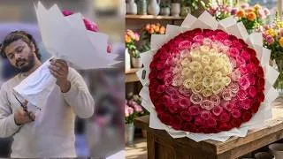Thumbnail: How To Make 5 Color Rainbow Rose Bouquet | Cream White to Red Round Arrangement