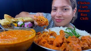 Thumbnail: Eating Spicy🔥 Chicken Curry, Basmati Rice, Extra Gravy, Chilli | Chicken Curry With Rice Eating Asmr
