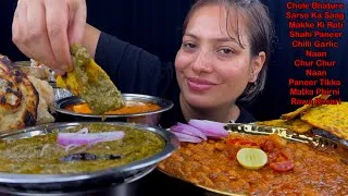 Thumbnail: Eating Spicy🔥 Chole Bhature, Sarso Ka Saag, Makke Di Roti, Shahi Paneer, Chilli Garlic Naan, Chur Ch