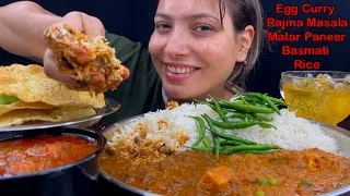 Thumbnail: Eating Spicy🔥 Rajma Masala, Matar Paneer, Egg Curry, Basmati Rice, Chilli| Indian Food Mukbang Asmr
