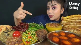 Thumbnail: EATING 4 DIFFERENT BHARTA DAL CHAWAL  OMELET MASALA EGGS PAPAR | BIG BITES MESSY ASMR | EATING SHOW