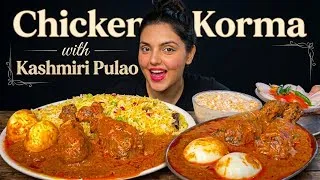 Thumbnail: Chicken Korma with Kashmiri Pulao, Raita, Salad || Eating Show