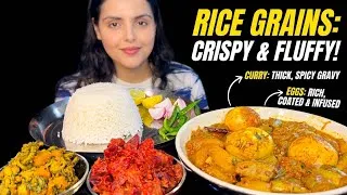 Thumbnail: Eating Rice, Egg Kosha with Aloo- Potol, Veg Curry, Veggies, Big Bites, ASMR