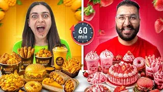 Thumbnail: Having Only MANGO vs STRAWBERRY Food  || 60 minute Food Challenge