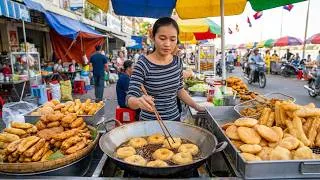 Thumbnail: Popular Fried Street Food Snacks! Fried Banana, Donut, Cake, & More - Cambodia Local Market Scenes