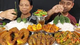 Thumbnail: SHRIMP RECIPE AND SMALL FISH FRY , BIG FISH CURRY , EGG CURRY WITH BASMATI RICE MUKBANG FOOD SHOW