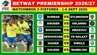 Thumbnail: BETWAY PREMIERSHIP 2026/27 FIXTURES MATCHWEEK 5 - PSL LOG STANDINGS TABLE 2026/27